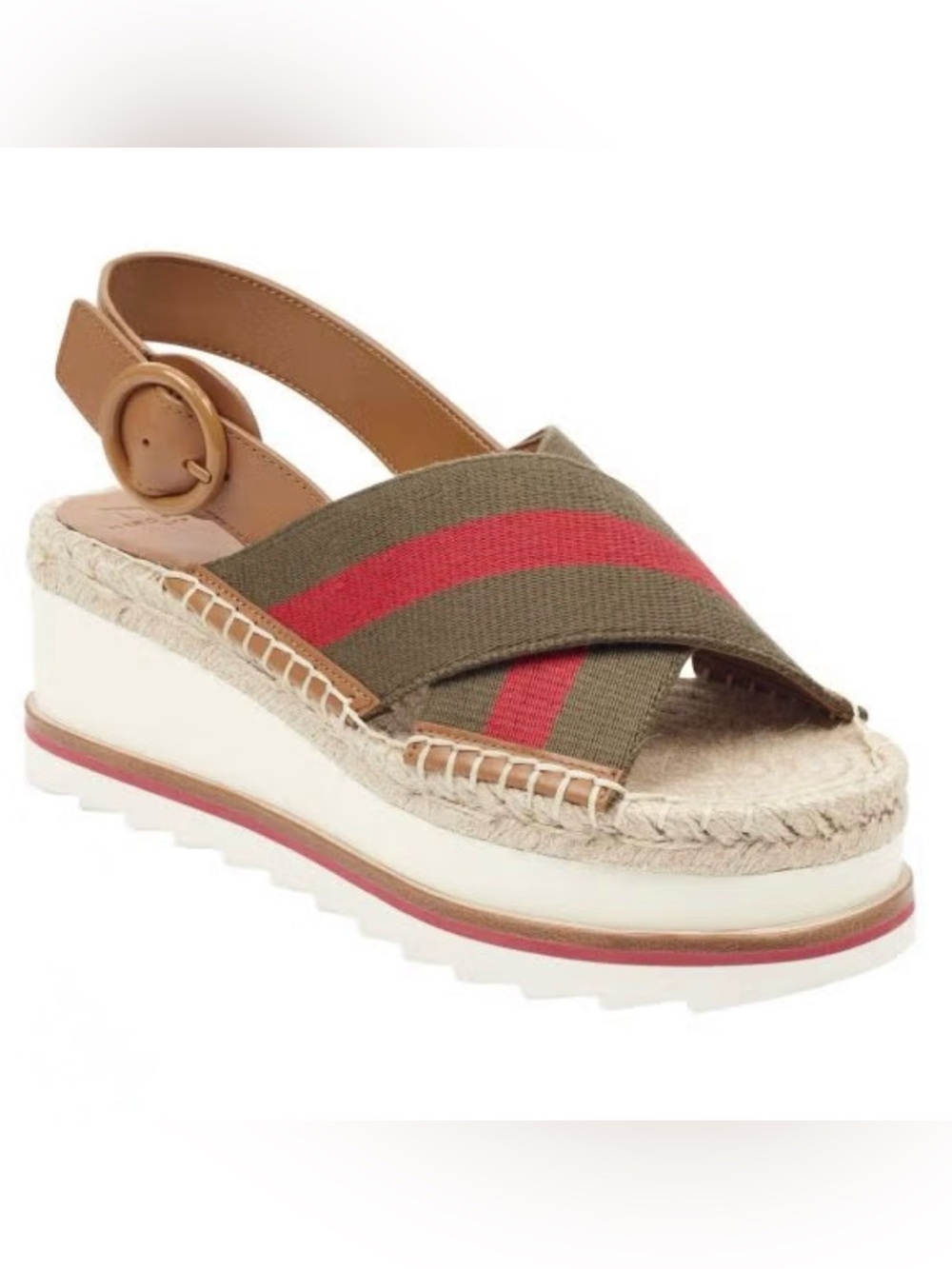 Marc Fisher LTD Glenna Platform Sandals Jute Espadrille Stripe Y2K Chic Size: 6